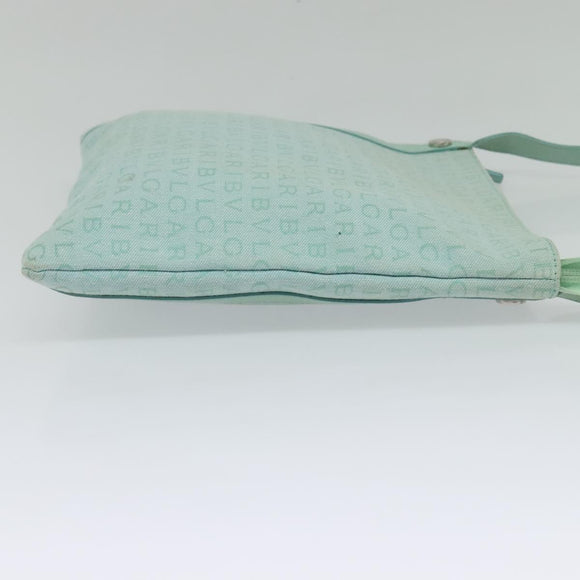 BVLGARI Logo Mania Shoulder Bag Canvas Green Silver Auth BA4215