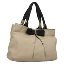 Salvatore Ferragamo Vala Tote Bag Leather Beige Silver Auth BA4217-1