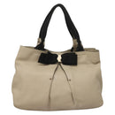 Salvatore Ferragamo Vala Tote Bag Leather Beige Silver Auth BA4217-13