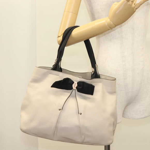 Salvatore Ferragamo Vala Tote Bag Leather Beige Silver Auth BA4217
