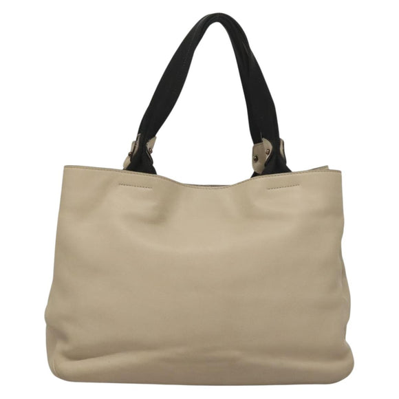 Salvatore Ferragamo Vala Tote Bag Leather Beige Silver Auth BA4217
