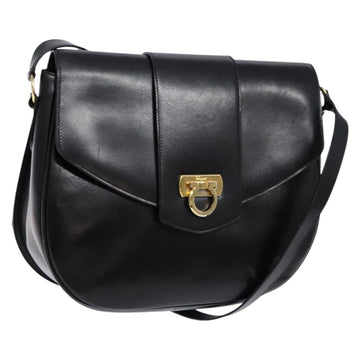 Salvatore Ferragamo Gancini Shoulder Bag Leather Black Gold Auth BA4219