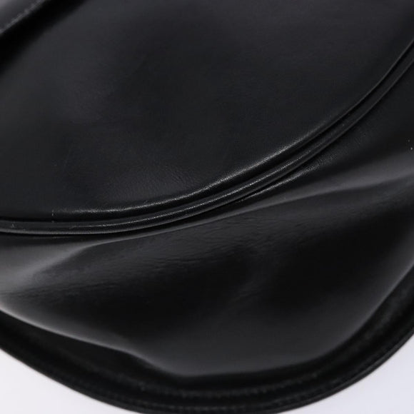 Salvatore Ferragamo Gancini Shoulder Bag Leather Black Gold Auth BA4219