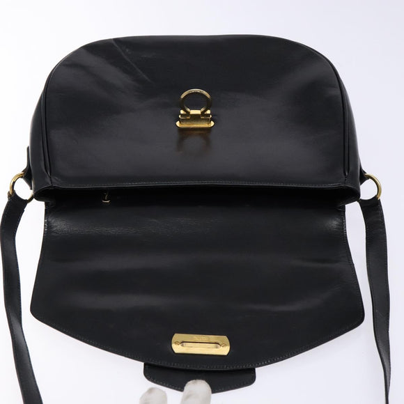 Salvatore Ferragamo Gancini Shoulder Bag Leather Black Gold Auth BA4219
