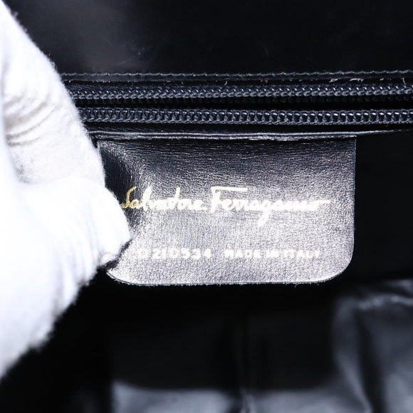 Salvatore Ferragamo Gancini Shoulder Bag Leather Black Gold Auth BA4219