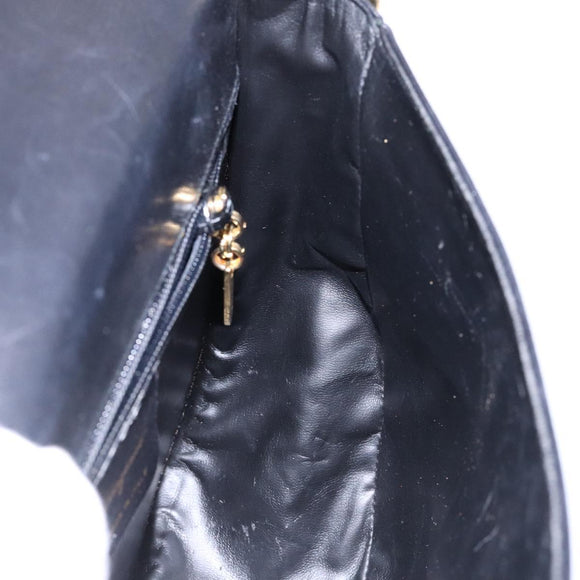 Salvatore Ferragamo Gancini Shoulder Bag Leather Black Gold Auth BA4219