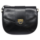 Salvatore Ferragamo Gancini Shoulder Bag Leather Black Gold Auth BA4219-2