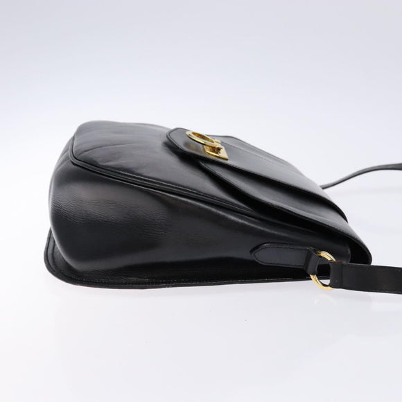 Salvatore Ferragamo Gancini Shoulder Bag Leather Black Gold Auth BA4219