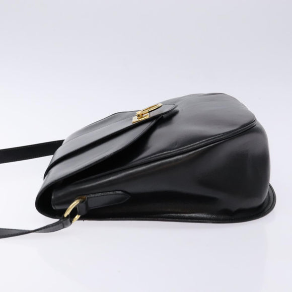 Salvatore Ferragamo Gancini Shoulder Bag Leather Black Gold Auth BA4219