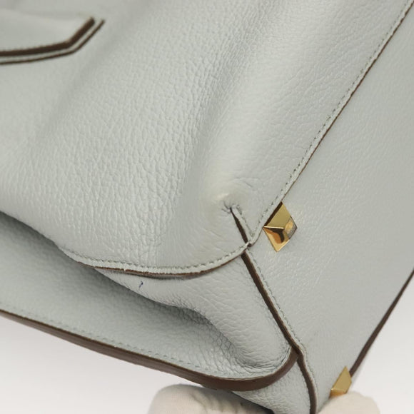 MCM Hand Bag Leather 2way Light Blue Gold Auth BA4220