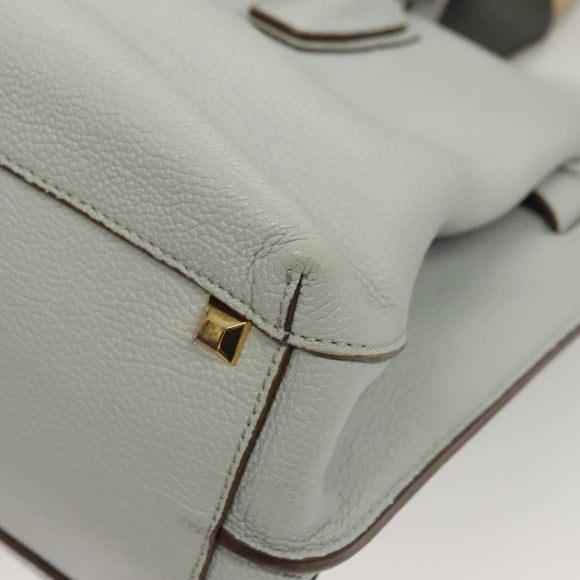 MCM Hand Bag Leather 2way Light Blue Gold Auth BA4220