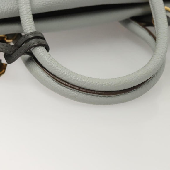 MCM Hand Bag Leather 2way Light Blue Gold Auth BA4220