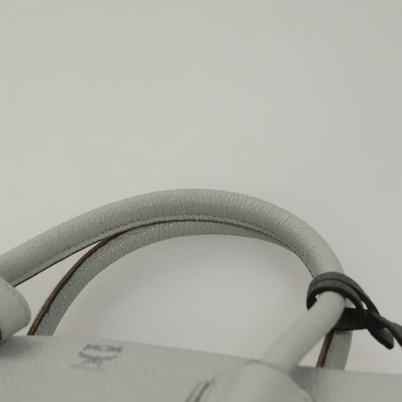 MCM Hand Bag Leather 2way Light Blue Gold Auth BA4220