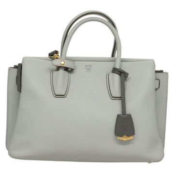 MCM Hand Bag Leather 2way Light Blue Gold Auth BA4220 - 0