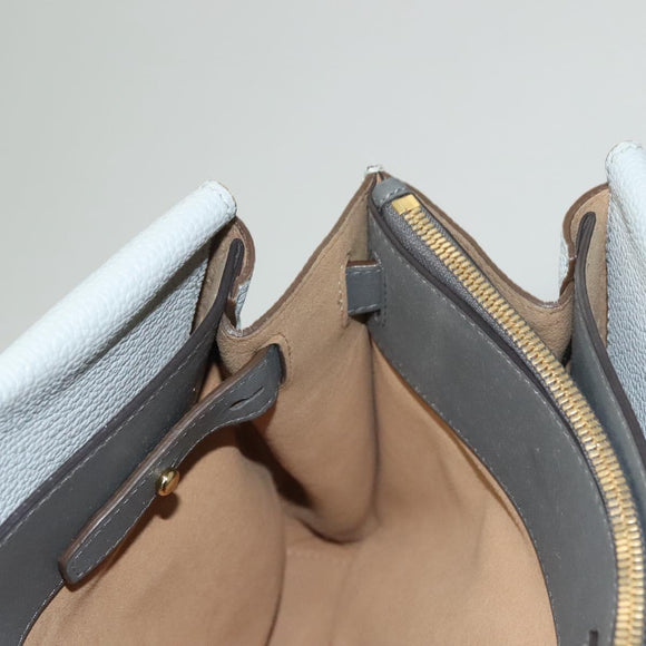 MCM Hand Bag Leather 2way Light Blue Gold Auth BA4220