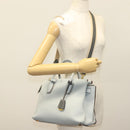 MCM Hand Bag Leather 2way Light Blue Gold Auth BA4220-27