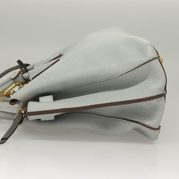 MCM Hand Bag Leather 2way Light Blue Gold Auth BA4220