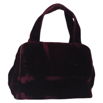 PRADA Hand Bag Velor Bordeaux Silver Auth BA4254
