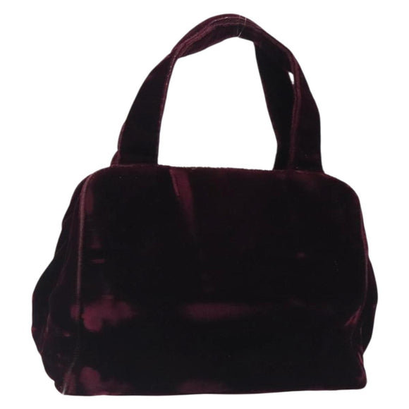 PRADA Hand Bag Velor Bordeaux Silver Auth BA4254