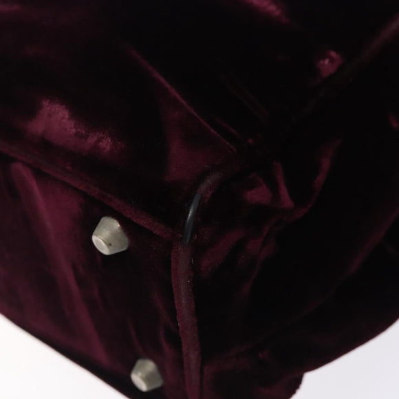 PRADA Hand Bag Velor Bordeaux Silver Auth BA4254