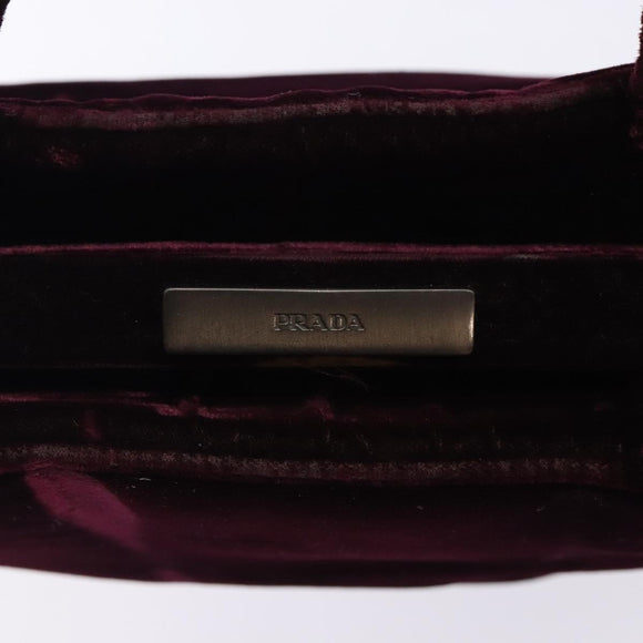 PRADA Hand Bag Velor Bordeaux Silver Auth BA4254
