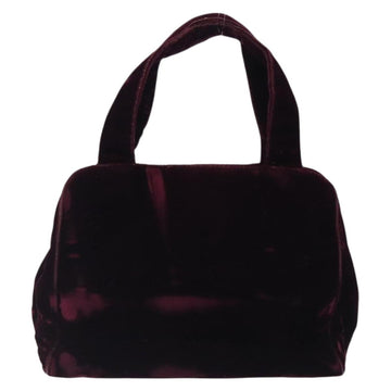 PRADA Hand Bag Velor Bordeaux Silver Auth BA4254 - 0
