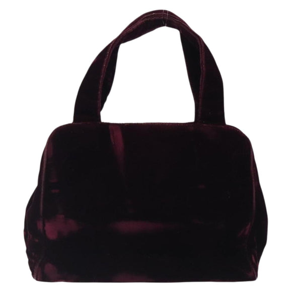 PRADA Hand Bag Velor Bordeaux Silver Auth BA4254