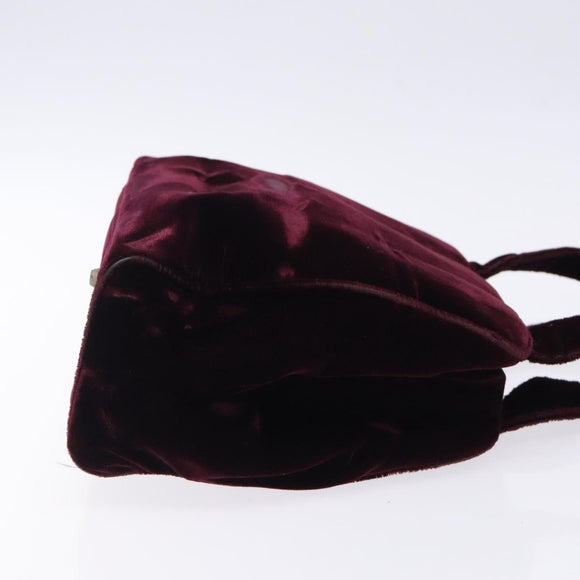 PRADA Hand Bag Velor Bordeaux Silver Auth BA4254