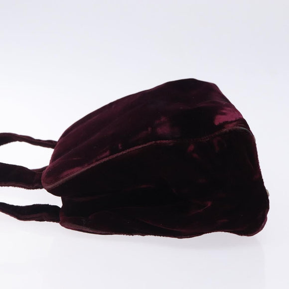 PRADA Hand Bag Velor Bordeaux Silver Auth BA4254