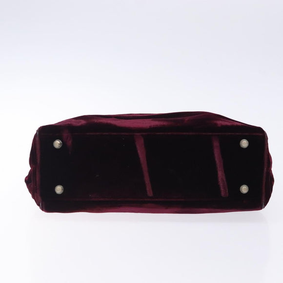 PRADA Hand Bag Velor Bordeaux Silver Auth BA4254