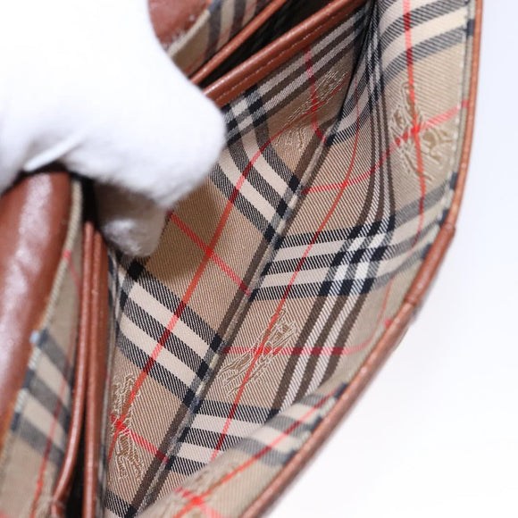 Burberrys Shoulder Bag Leather Brown Gold Auth BA4255