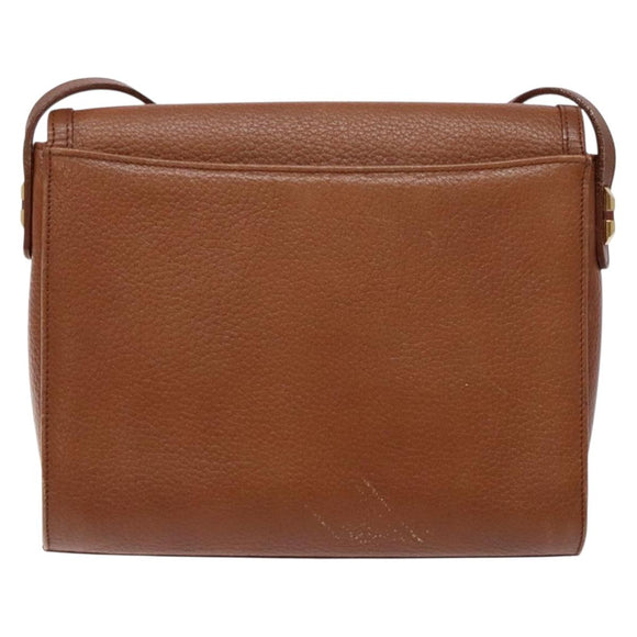 Burberrys Shoulder Bag Leather Brown Gold Auth BA4255
