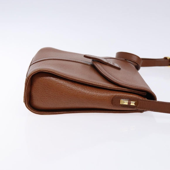 Burberrys Shoulder Bag Leather Brown Gold Auth BA4255