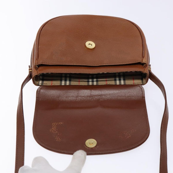 Burberrys Shoulder Bag Leather Brown Gold Auth BA4256
