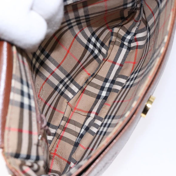 Burberrys Shoulder Bag Leather Brown Gold Auth BA4256