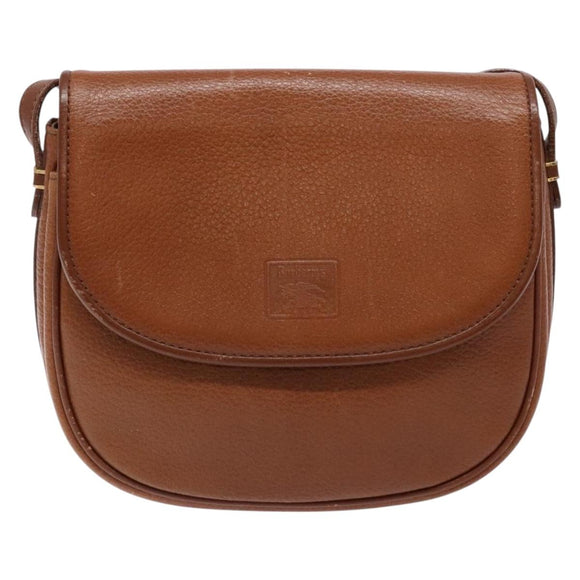 Burberrys Shoulder Bag Leather Brown Gold Auth BA4256