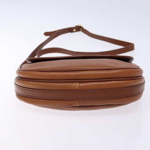 Burberrys Shoulder Bag Leather Brown Gold Auth BA4256