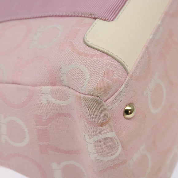Salvatore Ferragamo Gancini Tote Bag Canvas Pink Gold Auth BA4257