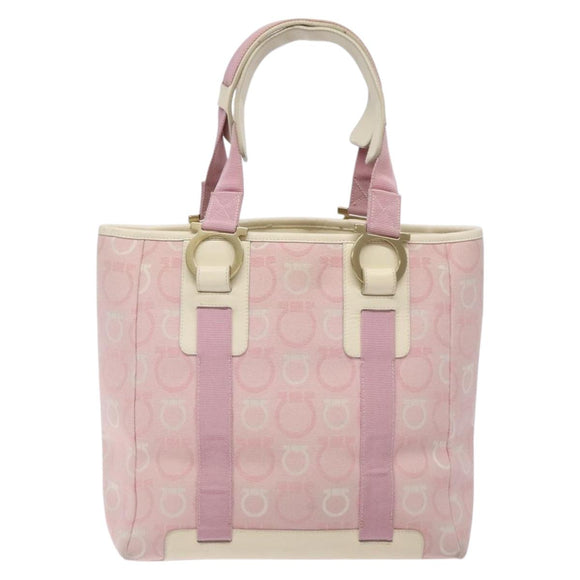 Salvatore Ferragamo Gancini Tote Bag Canvas Pink Gold Auth BA4257