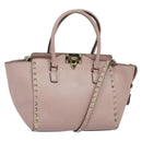 VALENTINO Studs Hand Bag Leather 2way Pink Gold Auth BA4259-1