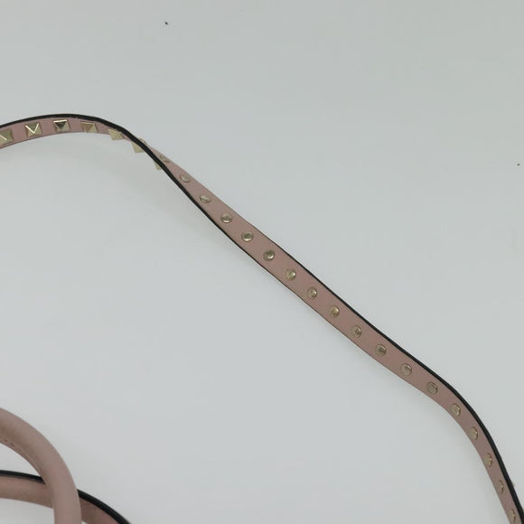 VALENTINO Studs Hand Bag Leather 2way Pink Gold Auth BA4259