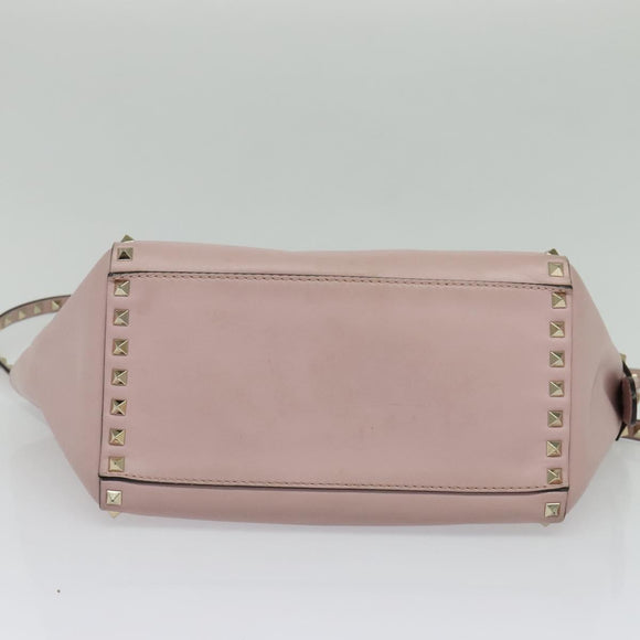 VALENTINO Studs Hand Bag Leather 2way Pink Gold Auth BA4259