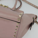 VALENTINO Studs Hand Bag Leather 2way Pink Gold Auth BA4259-16