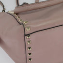 VALENTINO Studs Hand Bag Leather 2way Pink Gold Auth BA4259-17