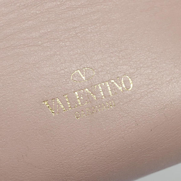 VALENTINO Studs Hand Bag Leather 2way Pink Gold Auth BA4259