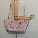 VALENTINO Studs Hand Bag Leather 2way Pink Gold Auth BA4259-24