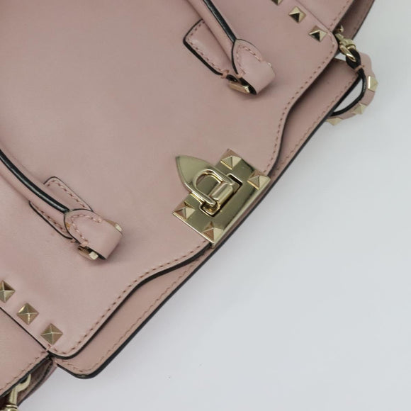 VALENTINO Studs Hand Bag Leather 2way Pink Gold Auth BA4259