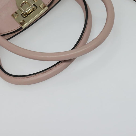 VALENTINO Studs Hand Bag Leather 2way Pink Gold Auth BA4259