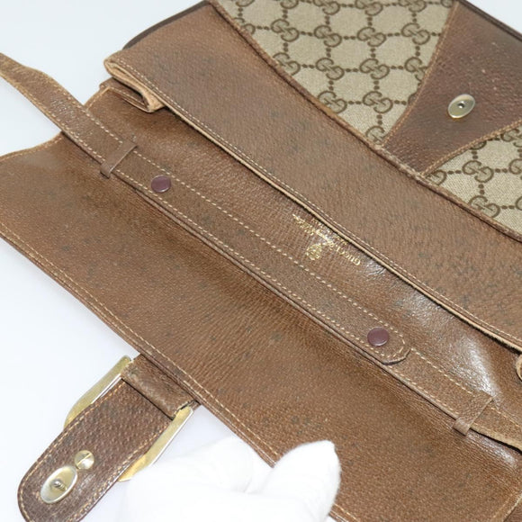 GUCCI GG Supreme Shoulder Bag PVC Beige Gold Auth BA4262