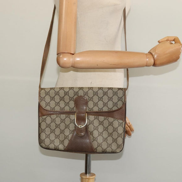 GUCCI GG Supreme Shoulder Bag PVC Beige Gold Auth BA4262